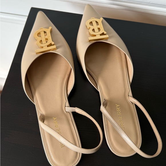 Burberry Anderton TB Monogram Leather Slingback Point-Toe Ballerina Flat SZ 37 - Picture 8 of 9